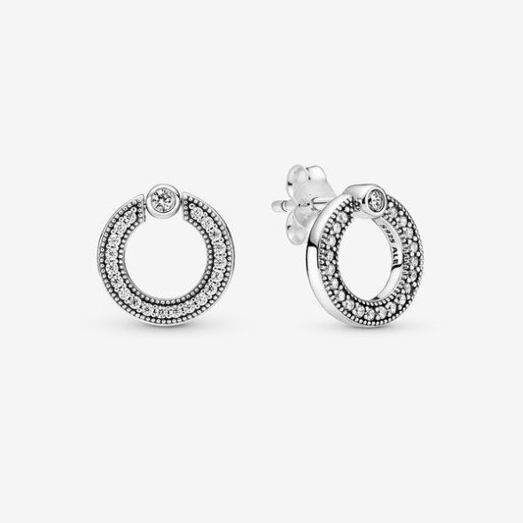 Pave Logo Circle Reversible Stud Earrings Pandora CA